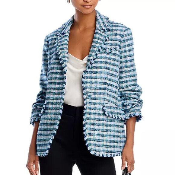 NWT Cinq a Sept Matilda Tweed Fringe Trim Blazer Jacket - Navy Multi - Picture 1 of 5